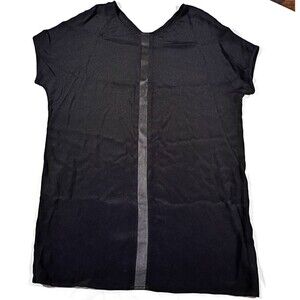 Madewell Leather Trimmed Black Shirtdress Swing Dress Lightweight Short Sleeve S